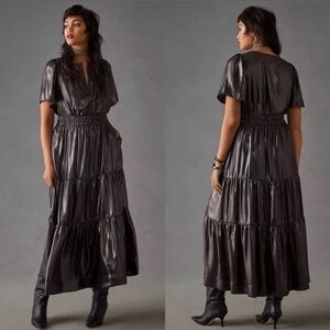 Anthropologie Black Metalllic Somerset Maxi Dress